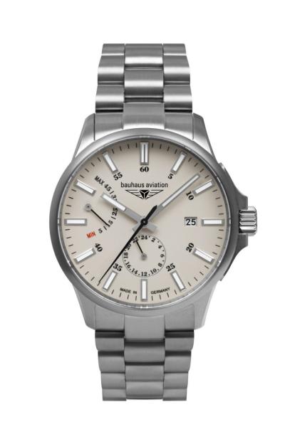 Bauhaus Aviation Herrenuhr Automatik mit Gangreserveanzeige und Titan-Gliederarmband